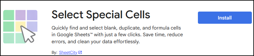 How to Find Formula Cells in Google Sheets (Step-by-Step) 2 The Google Workspace Marketplace listing for "Select Special Cells"