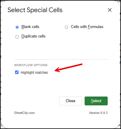 How to Find Formula Cells in Google Sheets (Step-by-Step) 3 The Select Special Cells dialog box open in Google Sheets