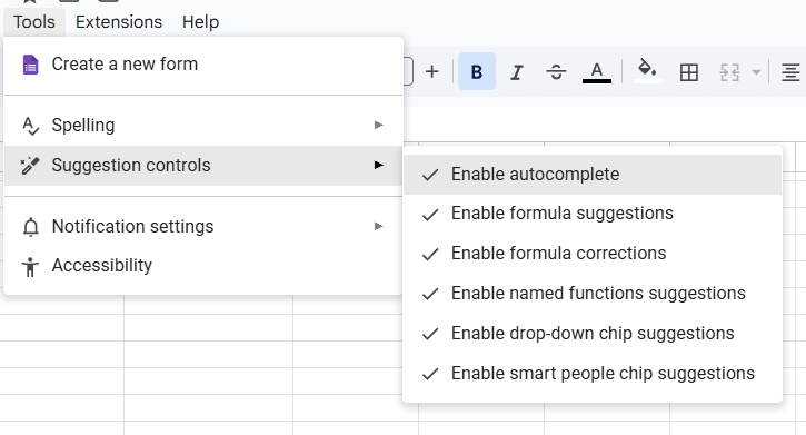Google Sheets Suggestion controls